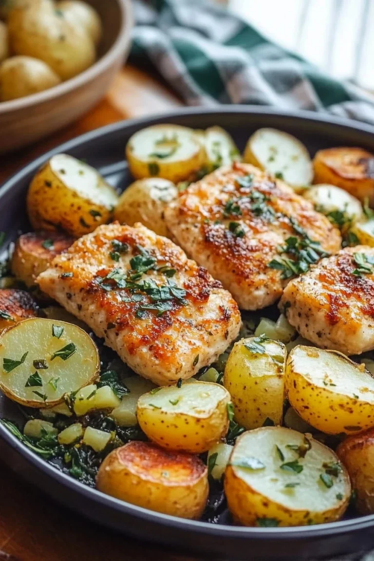 Einfaches Blechlachs Rezept mit grünen Bohnen und Kartoffeln