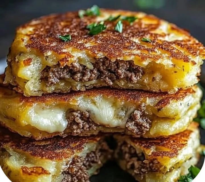 Kartoffelpuffer mit herzhaftem Rindfleisch und Käse