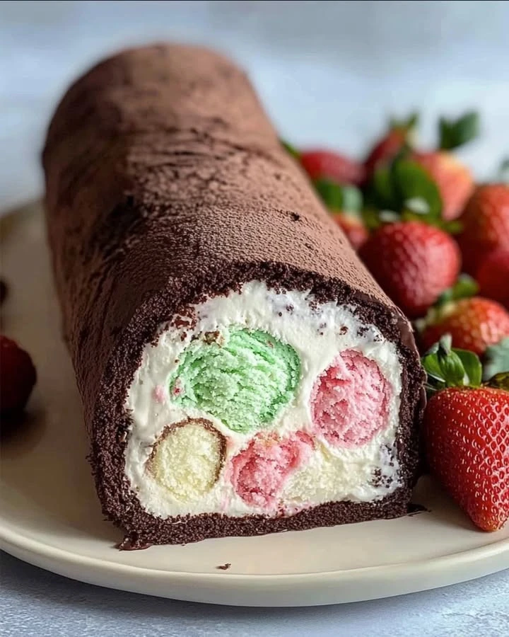 Neapolitaner Eiscreme-Kuchenrolle