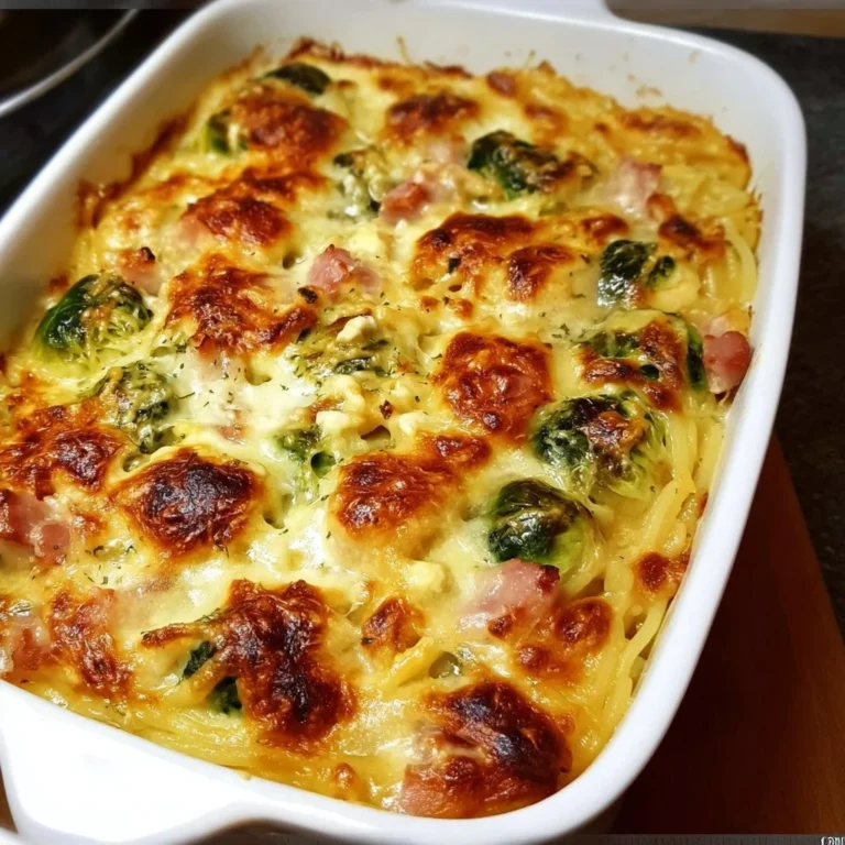 Spätzleauflauf mit Rosenkohl und Kasseler