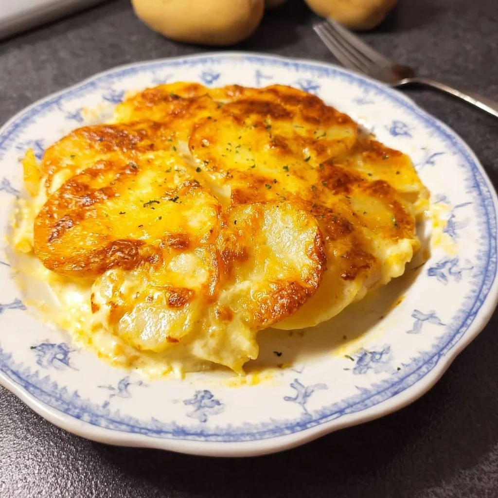 Leckeres Kartoffelgratin frisch aus dem Ofen mit goldbrauner Kruste