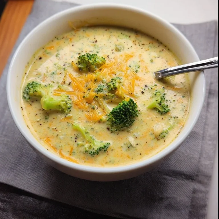 Cremeartige Brokkolisuppe mit Cheddar-Käse in einer Schale serviert