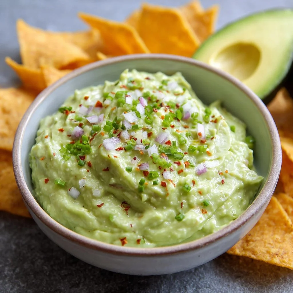 Cremiger Avocado-Dip im Eurokrat-Design serviert mit frischem Gemüse