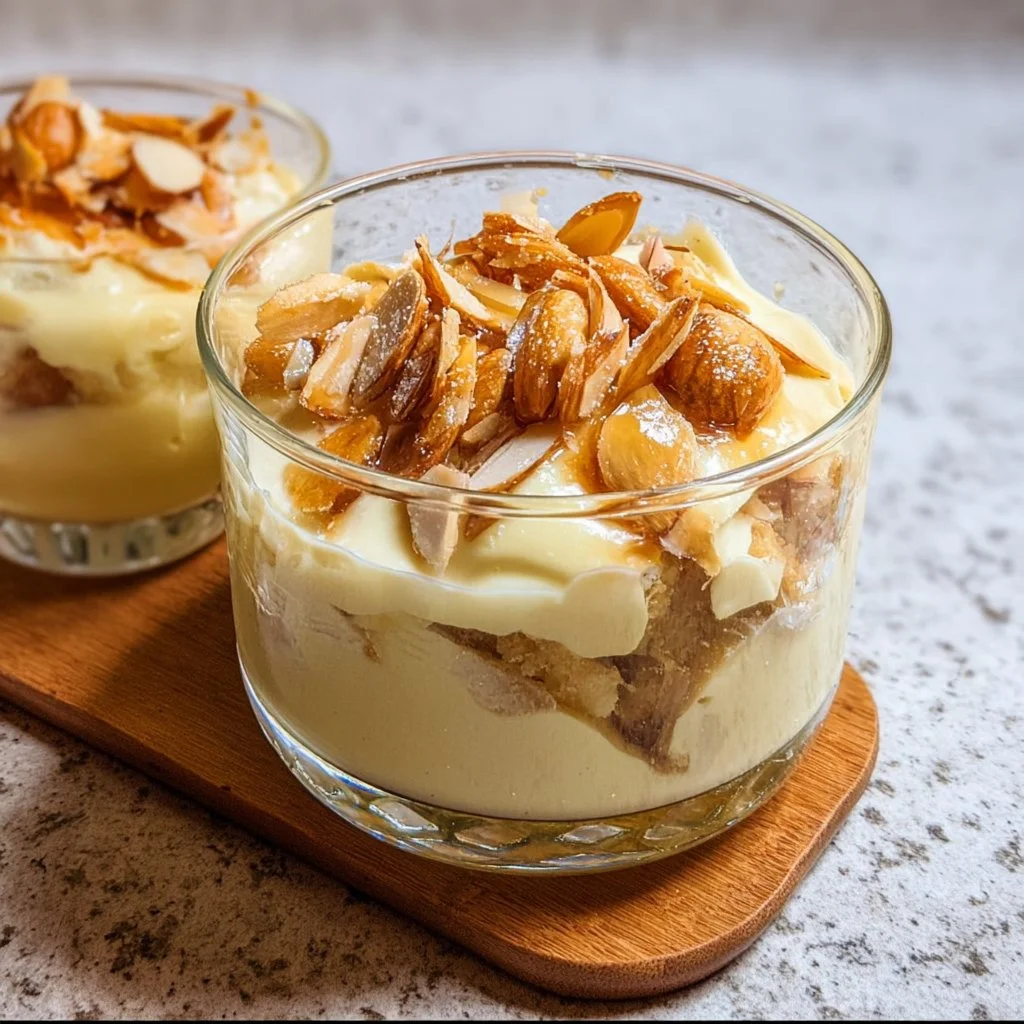 Cremiges Bienenstich-Dessert mit knusprigen Mandeln als köstliche Nachspeise