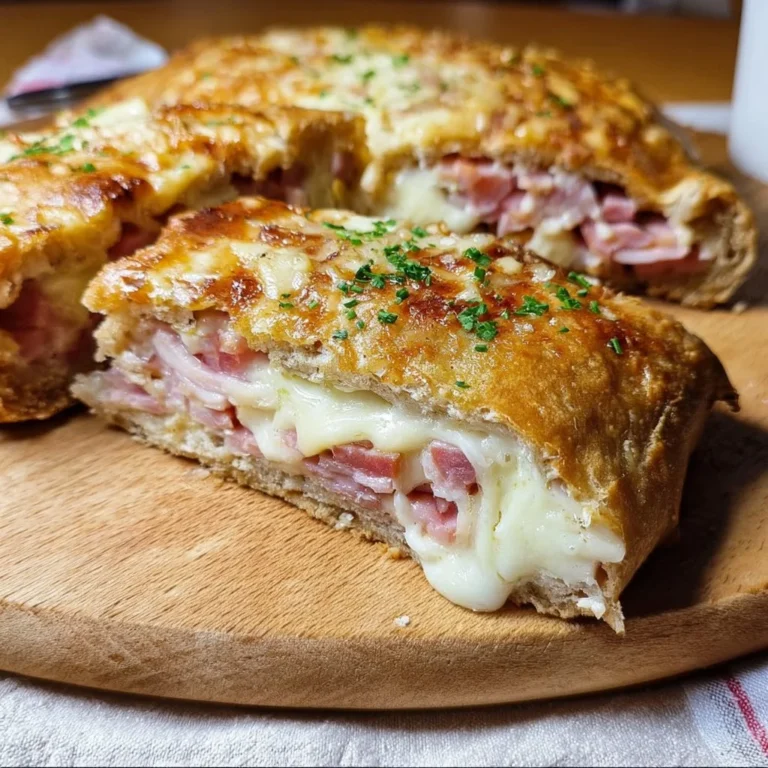 Dresdner Handbrot mit Schinken und Käse auf einem Holzbrett serviert