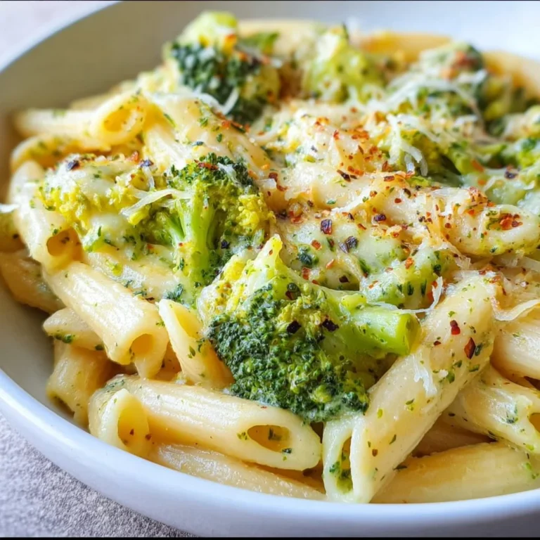 Ein Teller einfache Pasta mit Brokkoli, garniert mit Parmesan.