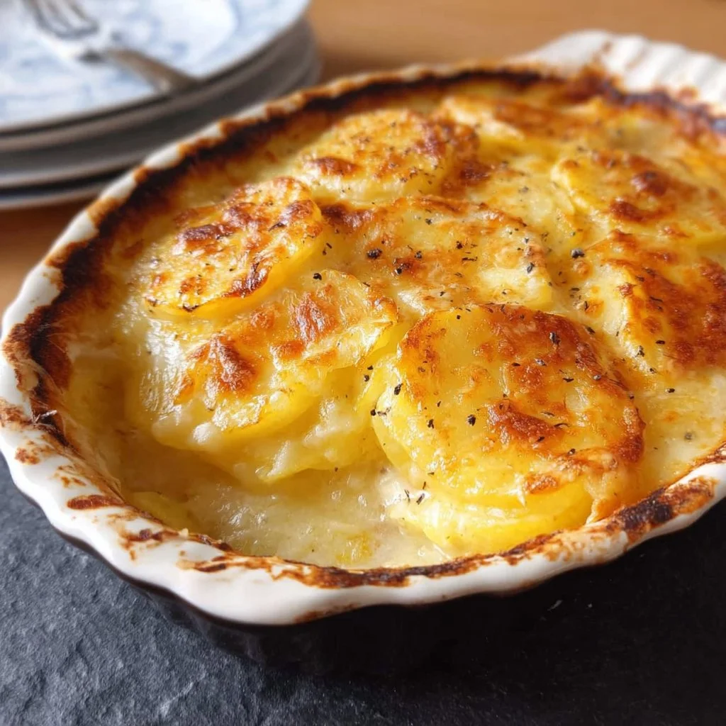Einfaches Kartoffelgratin mit goldbrauner Kruste und cremigem Inneren
