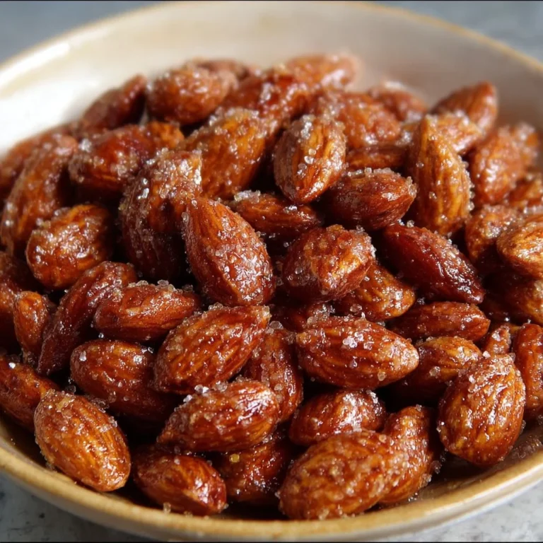 Schüssel mit leckeren gebrannten Mandeln, einer beliebten Süßigkeit auf Jahrmärkten.