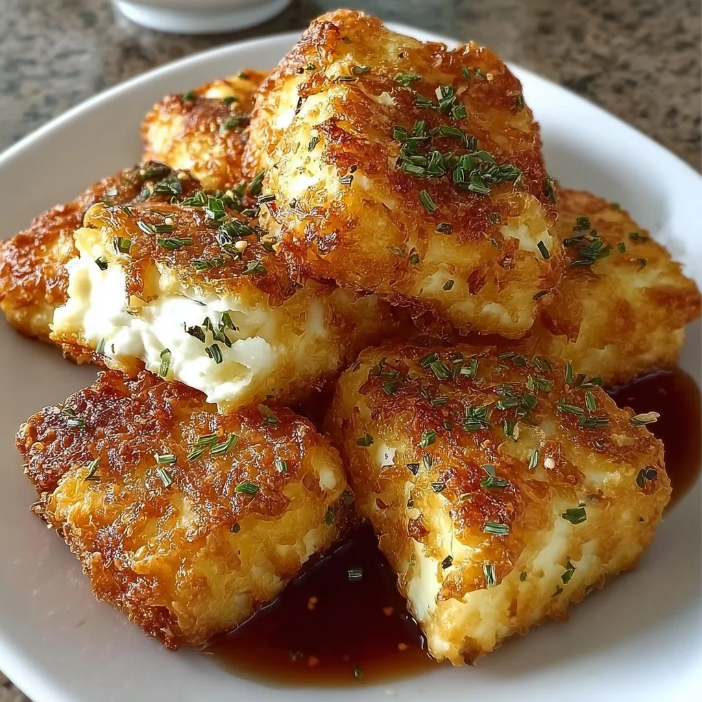 Knuspriger Feta aus dem Airfryer auf einem Teller serviert