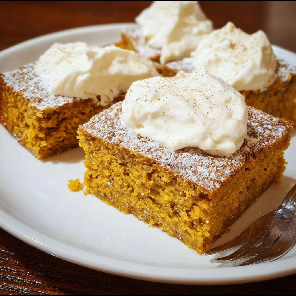 Kürbiskuchen vom Blech mit Kürbisse und Zimt dekoriert
