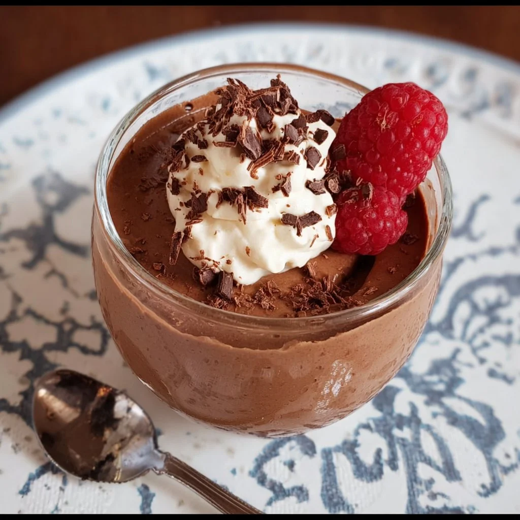 Schokoladige Mousse au Chocolat ohne Ei in einer eleganten Dessert-Schale