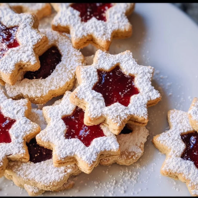Omas Linzer Plätzchen mit Marmelade auf einem festlichen Tisch