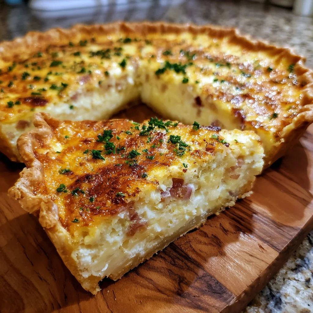 Traditioneller Zwiebelkuchen ohne Hefe, frisch aus dem Ofen, nach Omas Rezept.