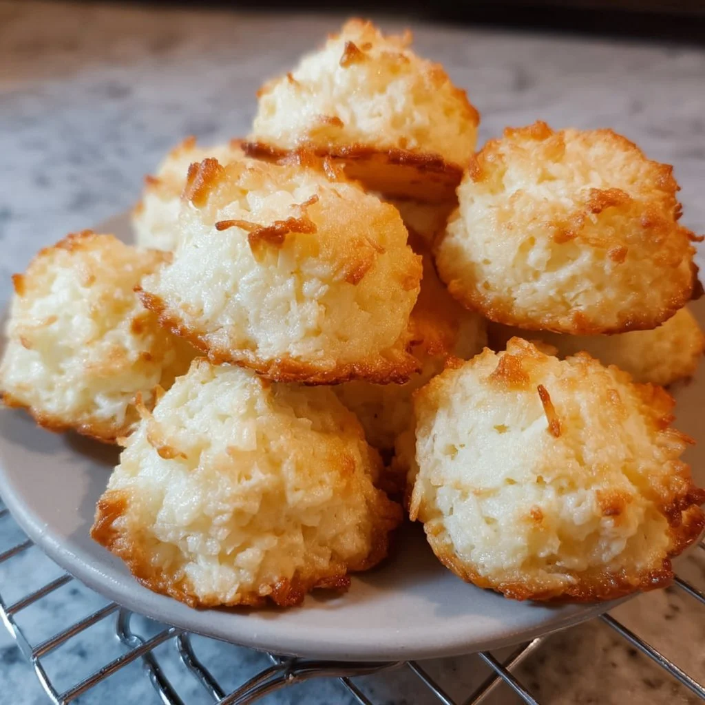 Saftige Kokosmakronen nach Omas Rezept auf einem Teller