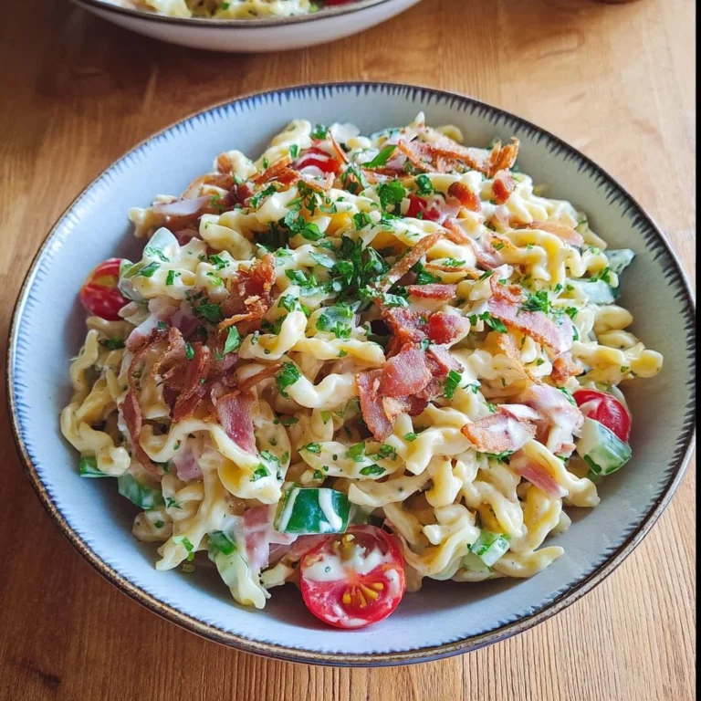 Schneller Spätzlesalat mit Mayo in einer Schüssel.
