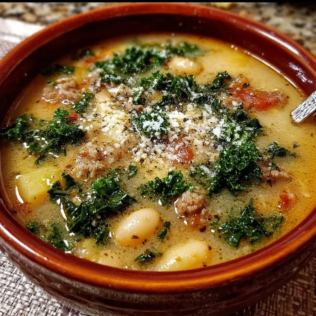 Toskanische Suppe mit frischen Gemüsen und Kräutern in einer Schüssel serviert