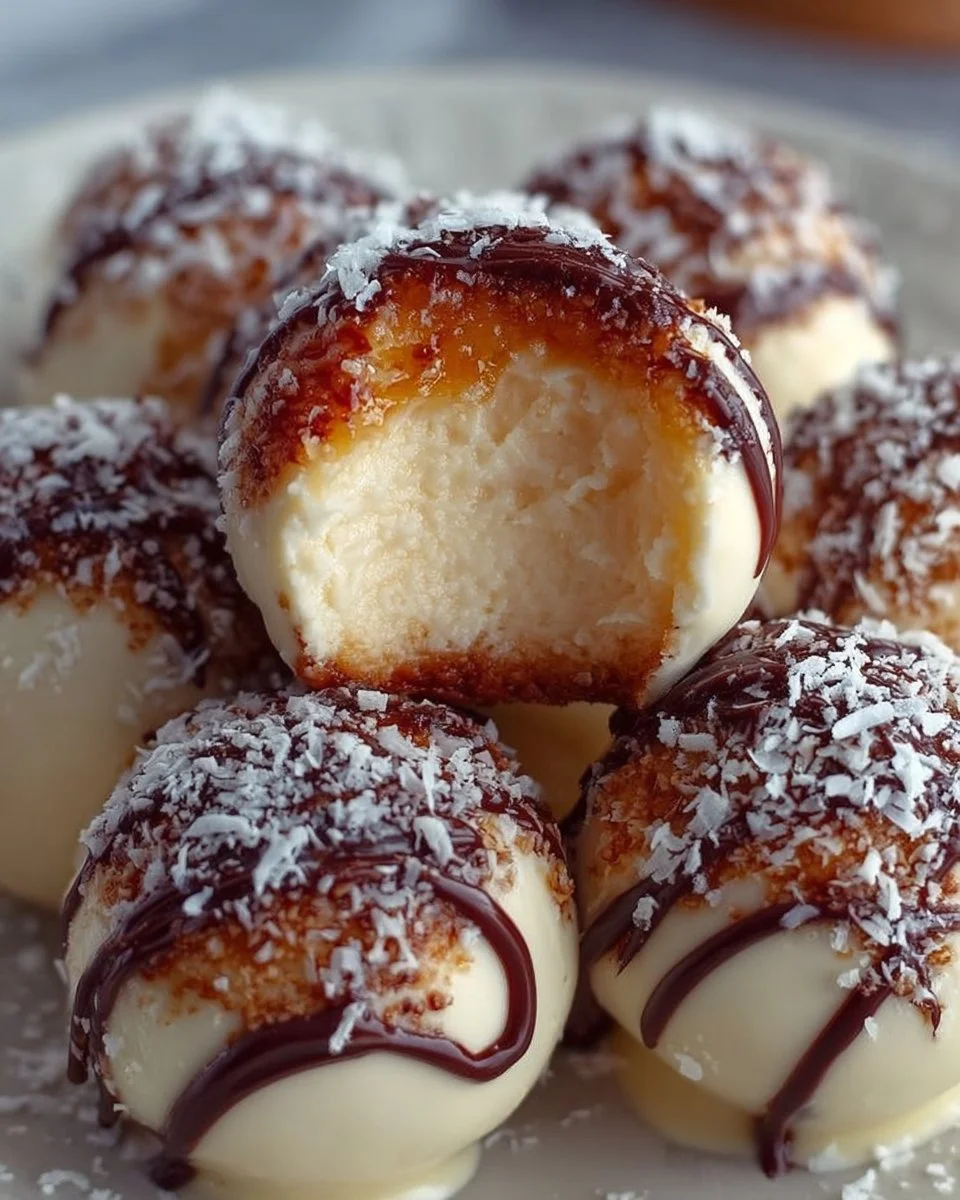 Leckere Käsekuchen-Kugeln auf einem Teller, ideal für Snacks oder Desserts.