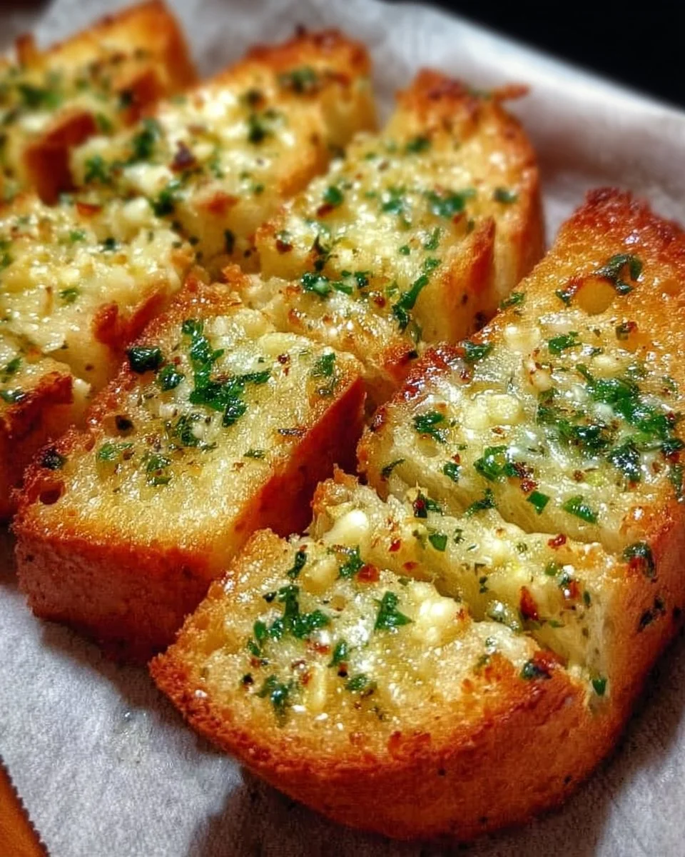 Leckeres Airfryer Knoblauchbrot frisch zubereitet in einer modernen Küche.