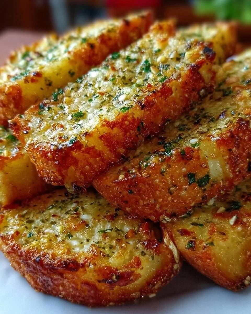 Knoblauchbrot aus dem Airfryer, knusprig und aromatisch serviert.