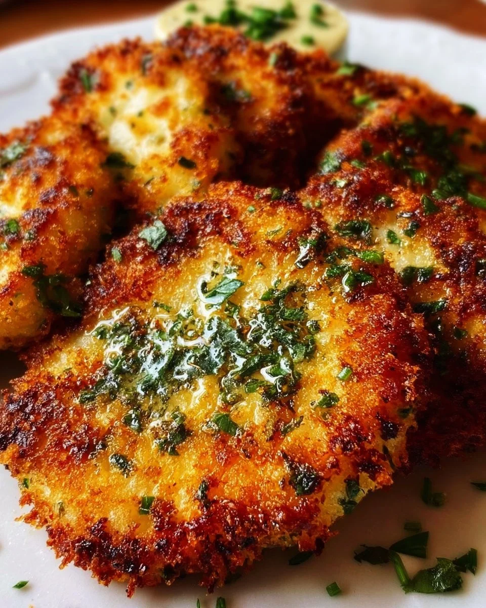 Kohlrabi Schnitzel aus dem Airfryer mit frischen Kräutern serviert