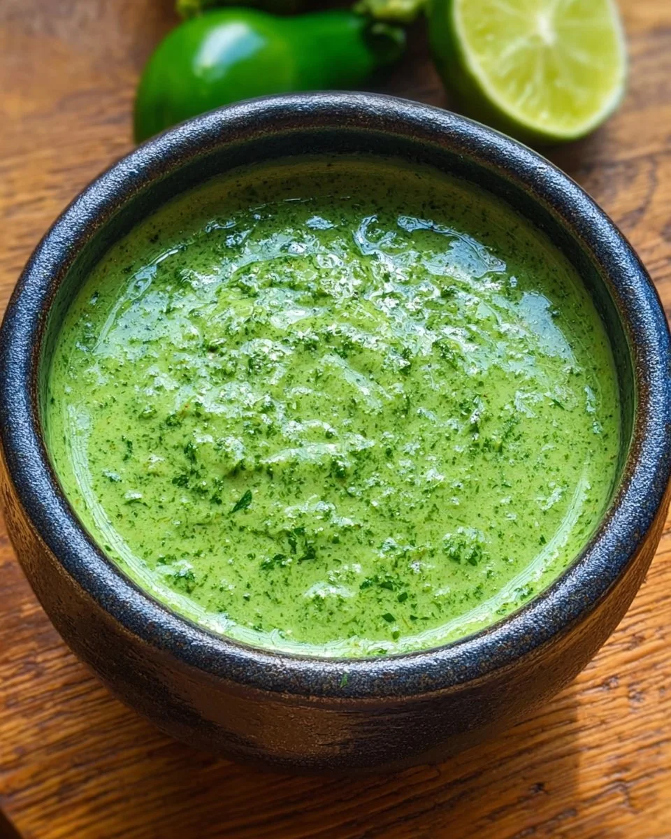 Aji Verde - peruanische grüne Soße auf einem Teller serviert
