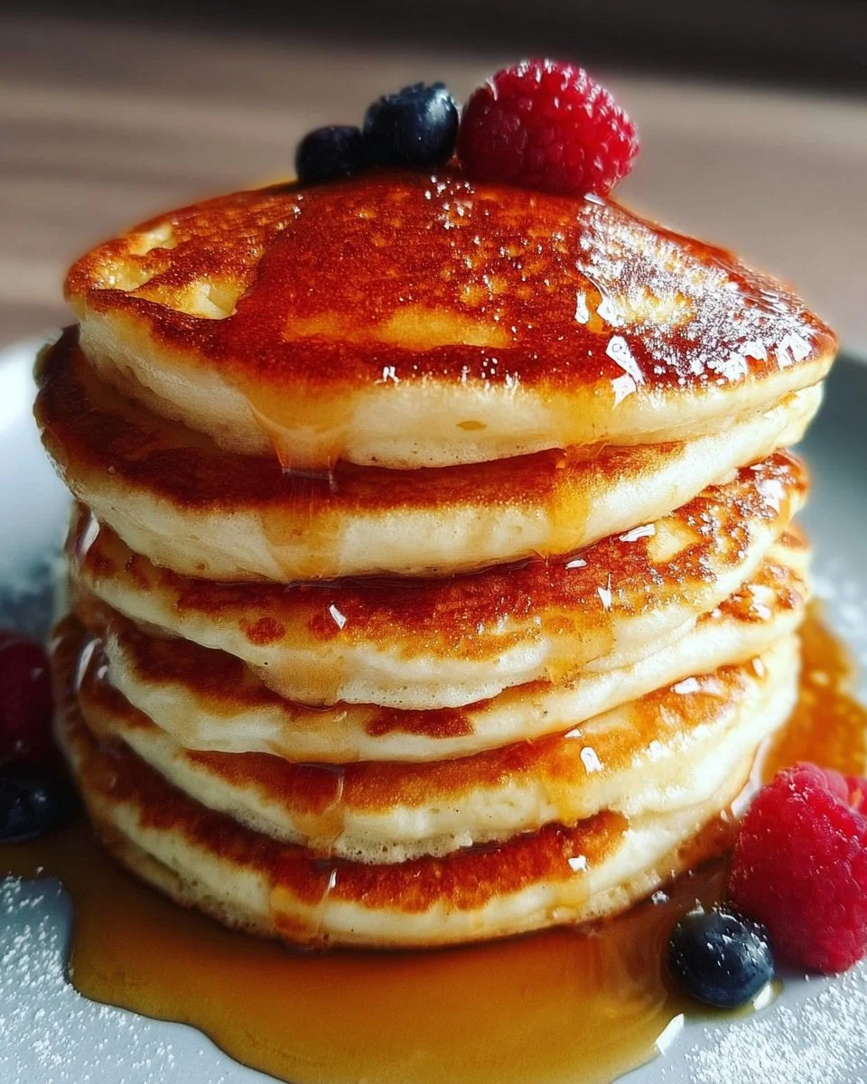 Fluffige Amerikanische Pfannkuchen auf einem Teller, ideal für Frühstück.