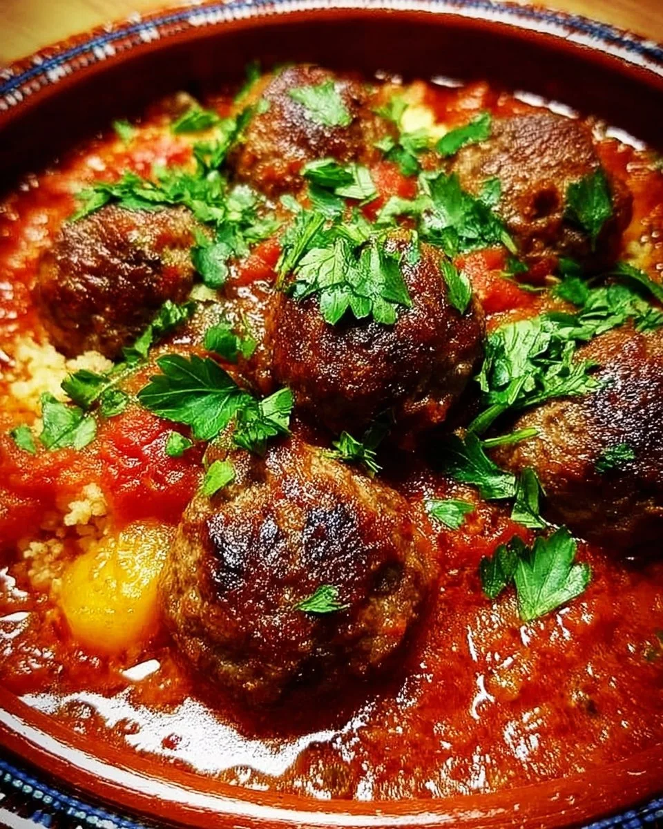 Aromatische marokkanische Frikadellen-Tagine mit Gemüse und Gewürzen