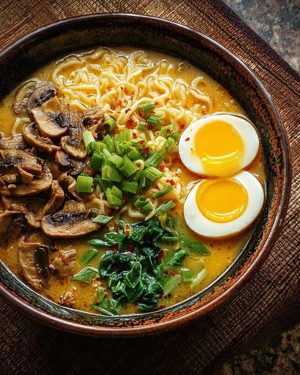 Schüssel mit asiatischen Miso Ramen, garniert mit frischen Zutaten.