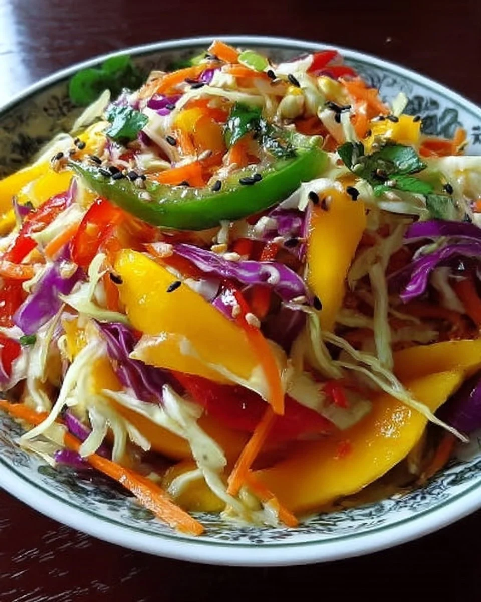 Asiatischer Spitzkohl-Mango-Salat mit frischen Zutaten und Dressing