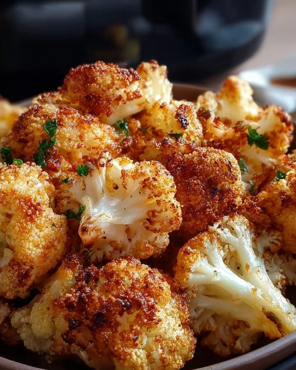 Knuspriger Blumenkohl aus dem Airfryer auf einem Teller