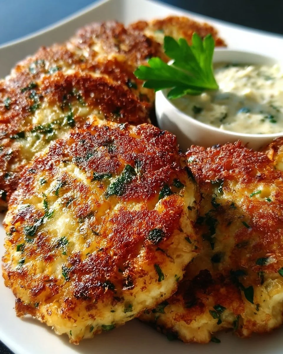 Blumenkohl Frikadellen auf einem Teller mit frischen Kräutern