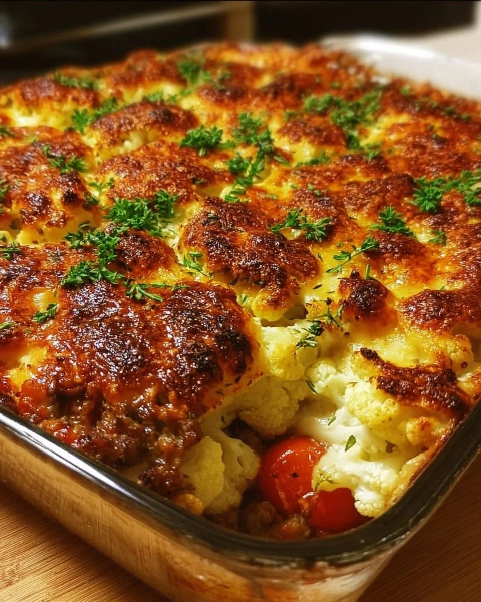 Bilder von Blumenkohl-Hack-Auflauf mit Käse überbacken