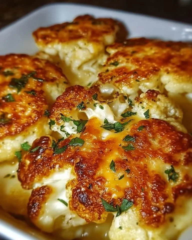 Leckeres Blumenkohl-Käse-Gericht angerichtet auf einem Teller.