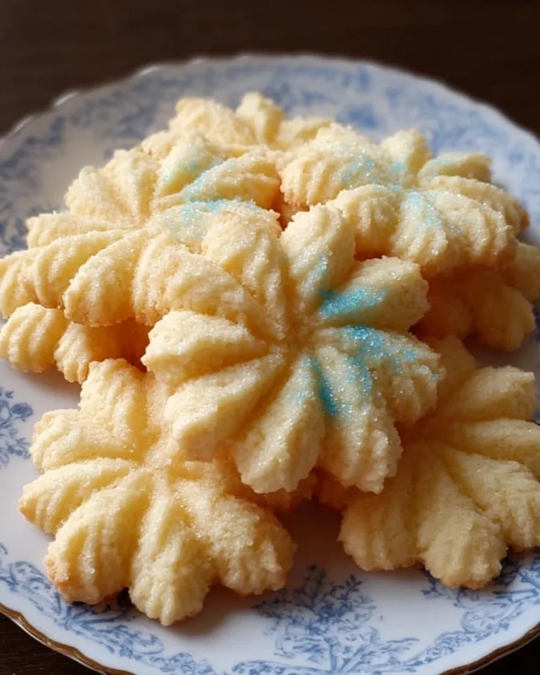 Buttervanille-Spritzgebäck auf einem dekorativen Teller serviert.