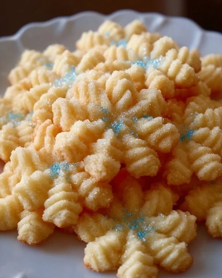 Buttrige Vanille-Spritzkekse auf einem Teller serviert.