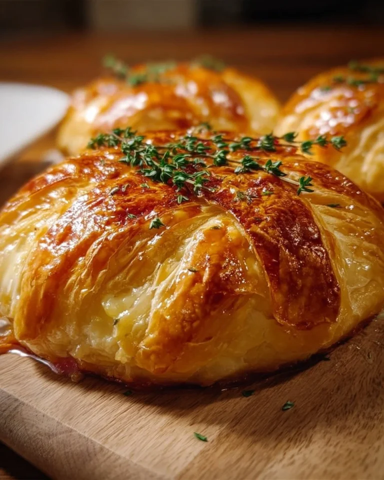 Camembert im Blätterteig, frisch gebacken und goldbraun serviert