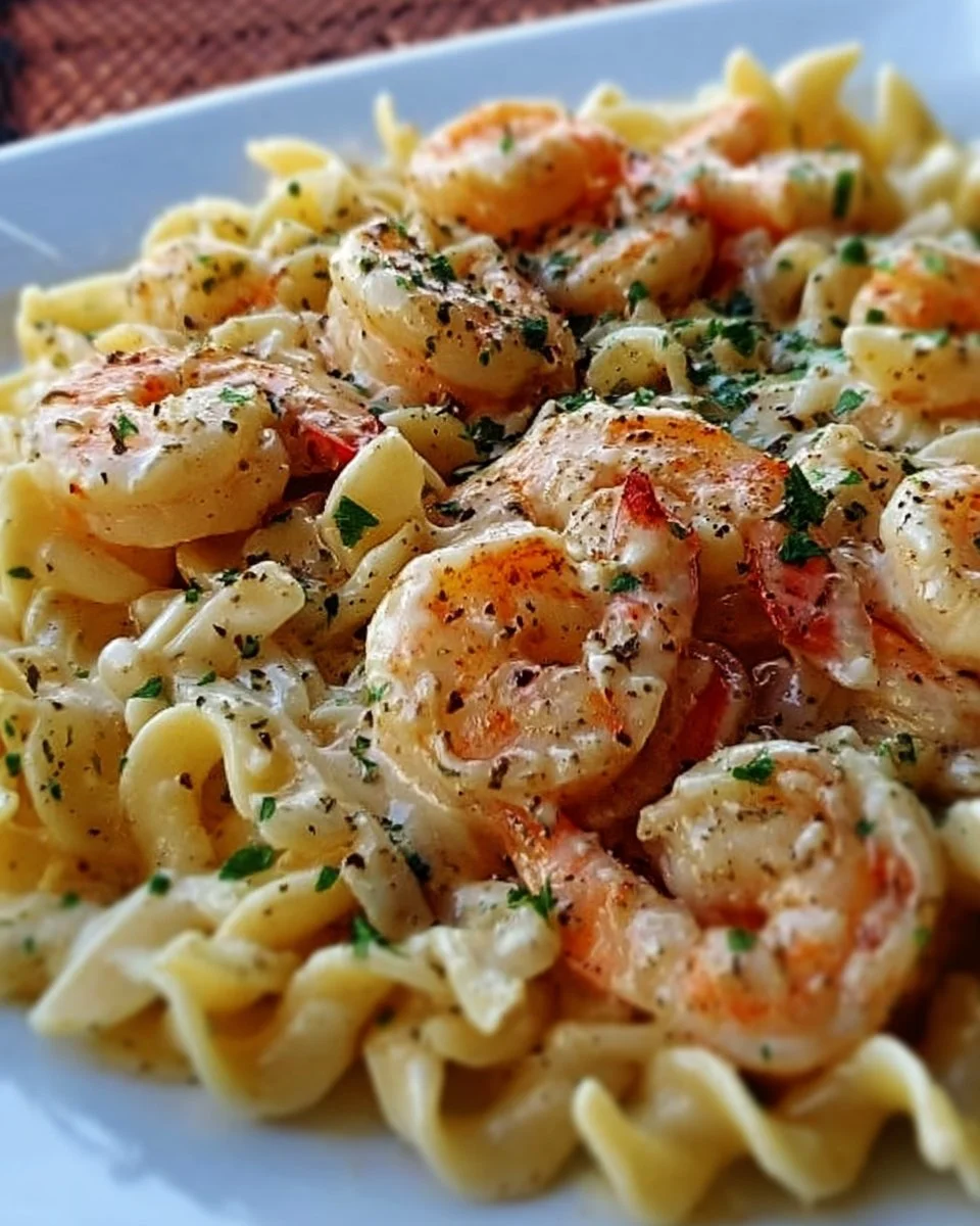 Cremige Garnelen-Pasta mit frischen Zutaten und würzigem Geschmack