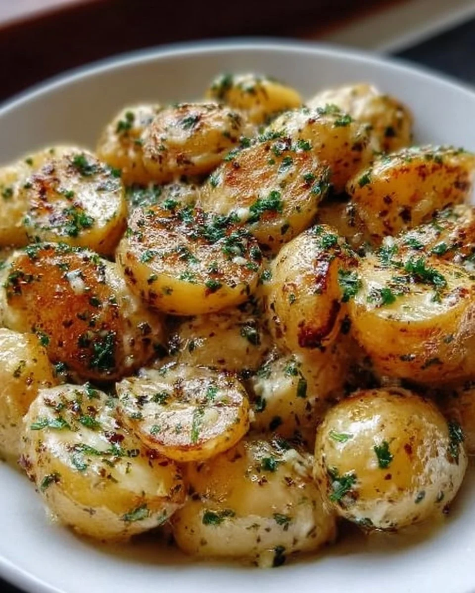 Cremige Knoblauchkartoffeln, zubereitet mit frischem Knoblauch und Sahne