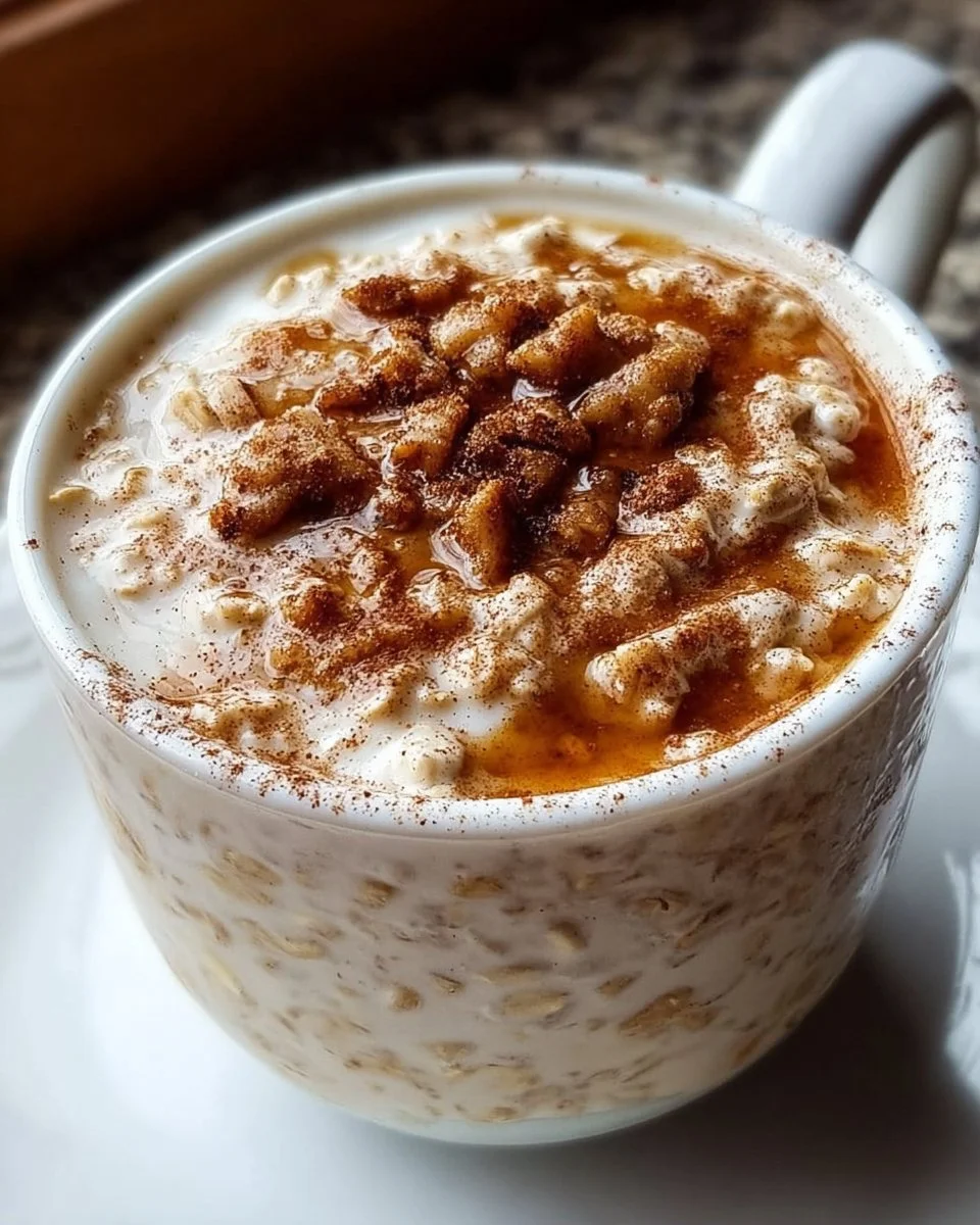 Cremige Zimtschnecken Übernacht Haferflocken in einer Schüssel serviert.