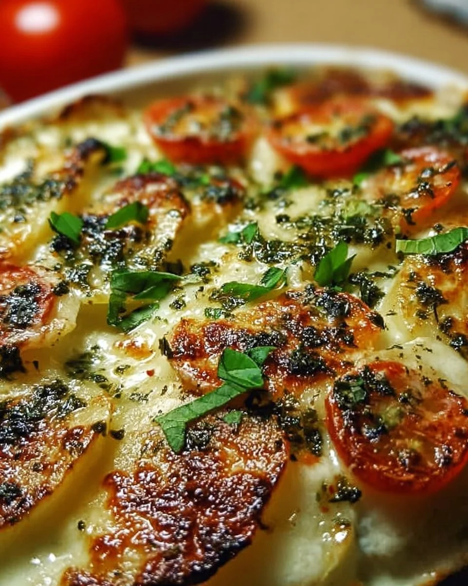 Cremiges Kartoffelgratin mit goldbrauner Käsekruste und frischen Kräutern