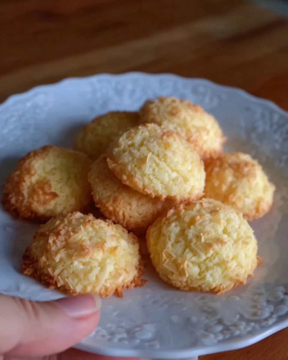 Leckere Kokosplätzchen auf einem Teller, frisch gebacken und dekoriert