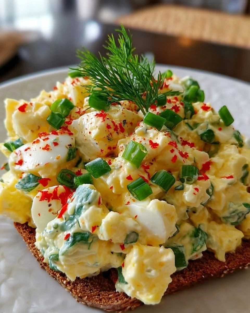 Eiersalat ohne Mayo auf einem Teller, gesund und schmackhaft.