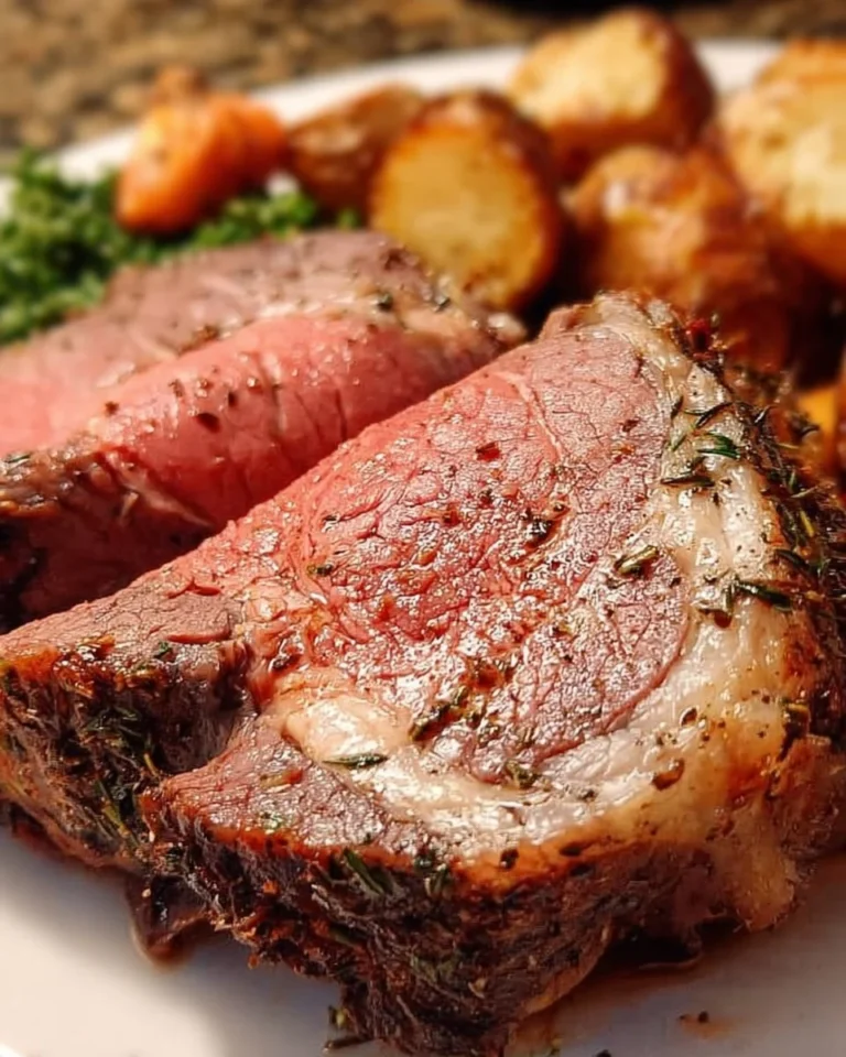 Ofen geröstete Prime Rib, medium rare zubereitet, saftig und lecker