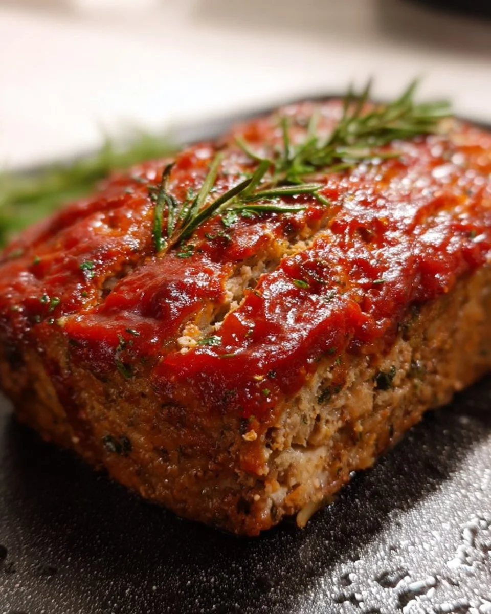 Ein einfacher Hackbraten aus dem Airfryer auf einem Teller serviert.