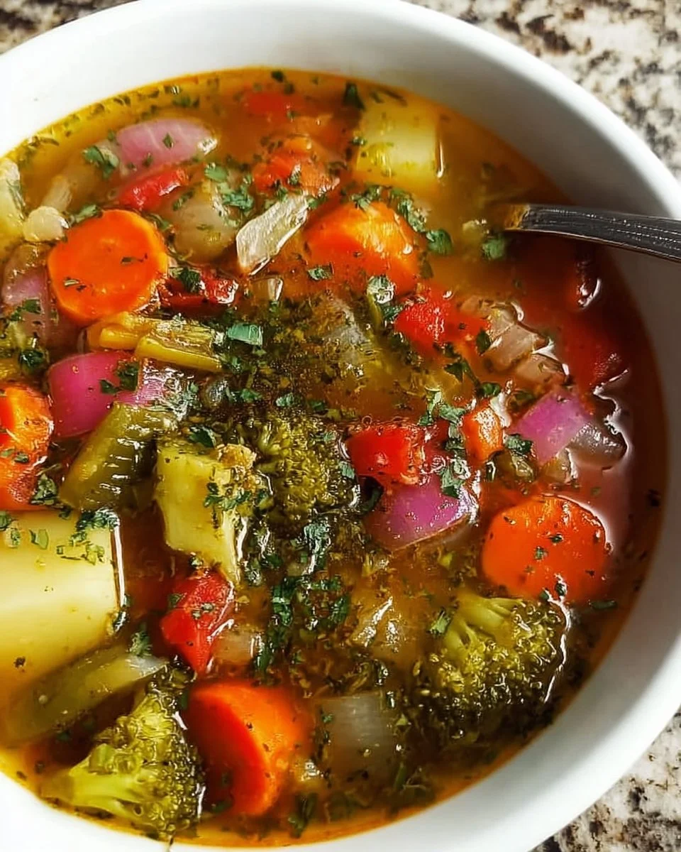 Schüssel mit einfacher irischer Gemüsesuppe, frisch und lecker zubereitet.