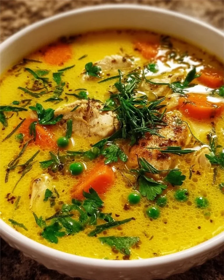 Kurkuma-Hühnersuppe mit frischen Zutaten in einer Schüssel