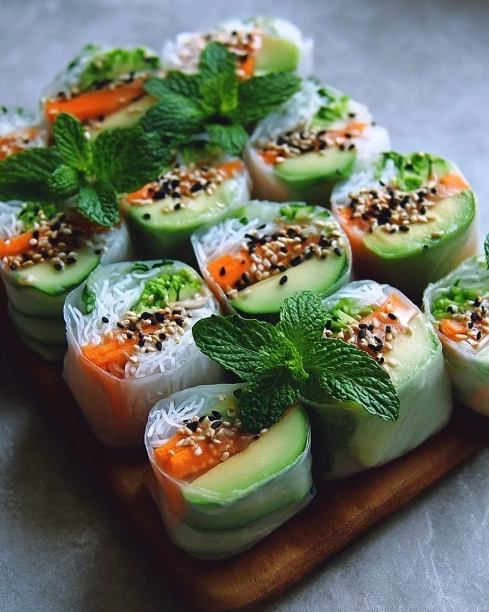 Frische Gurken-Avocado Sommerrollen auf einem Teller serviert.