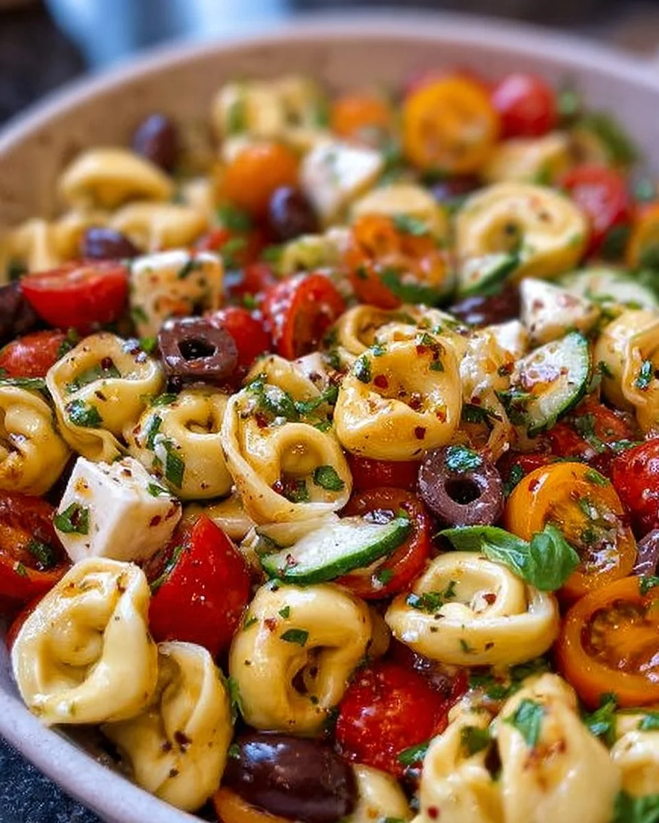 Frischer italienischer Tortellini-Pastasalat mit buntem Gemüse