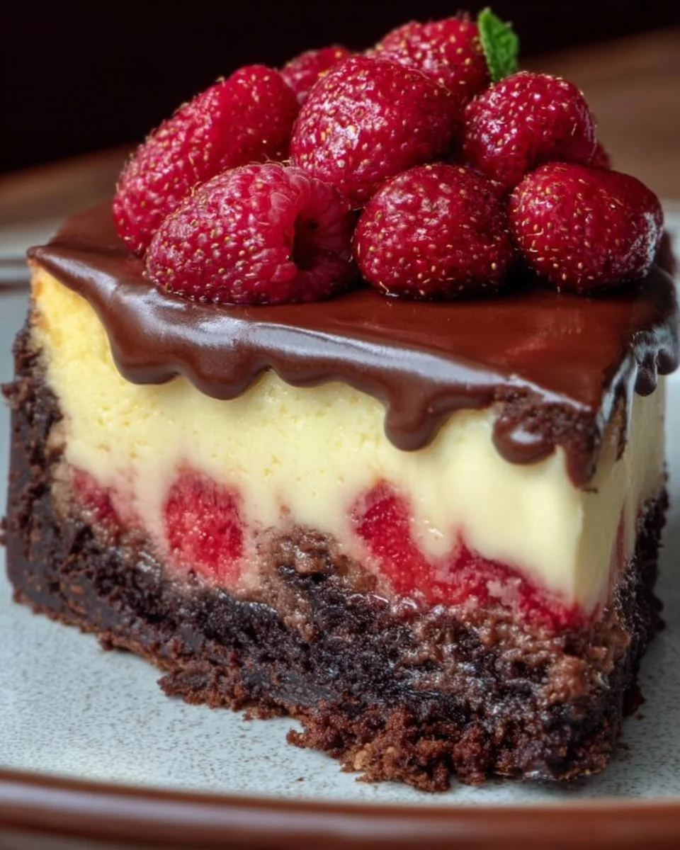 Leckerer fruchtiger Brownie-Käsekuchen mit Schokoladenteig und Käsefüllung