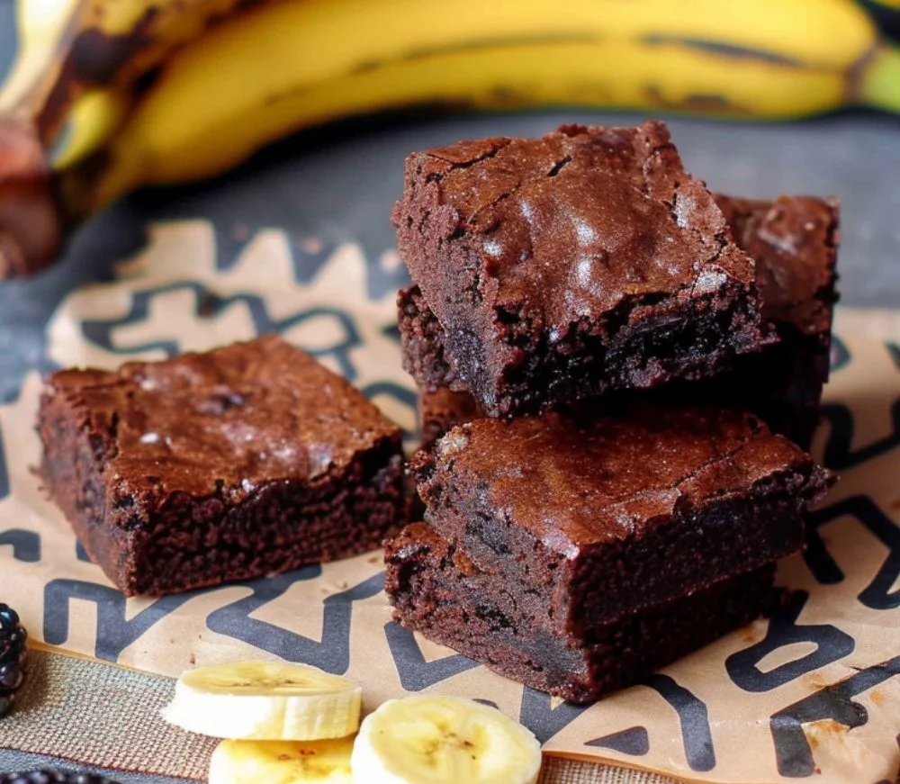 Fudgy Bananenbrownies mit Schokolade und Bananen